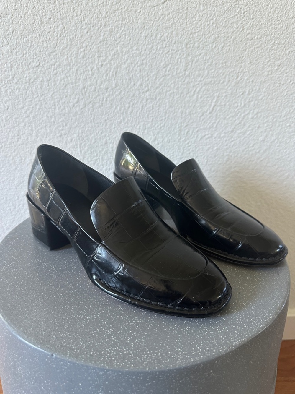 Vince Black Croc-Embossed Leather Slip-On Loafers